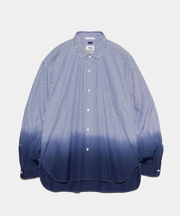 nanamica / Regular Collar Wind Shirt 漸層暈染條紋襯衫(藍條紋-M-NAVY)