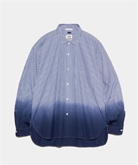 nanamica / Regular Collar Wind Shirt 漸層暈染條紋襯衫(藍條紋-M-NAVY)