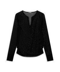 OPEN YY / MESH HOOK HENLEY LONG SLEEVE(黑色-S-BLACK)