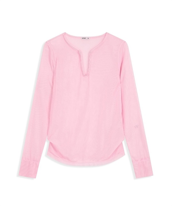 OPEN YY / MESH HOOK HENLEY LONG SLEEVE(粉紅色-S-LIGHT PINK)