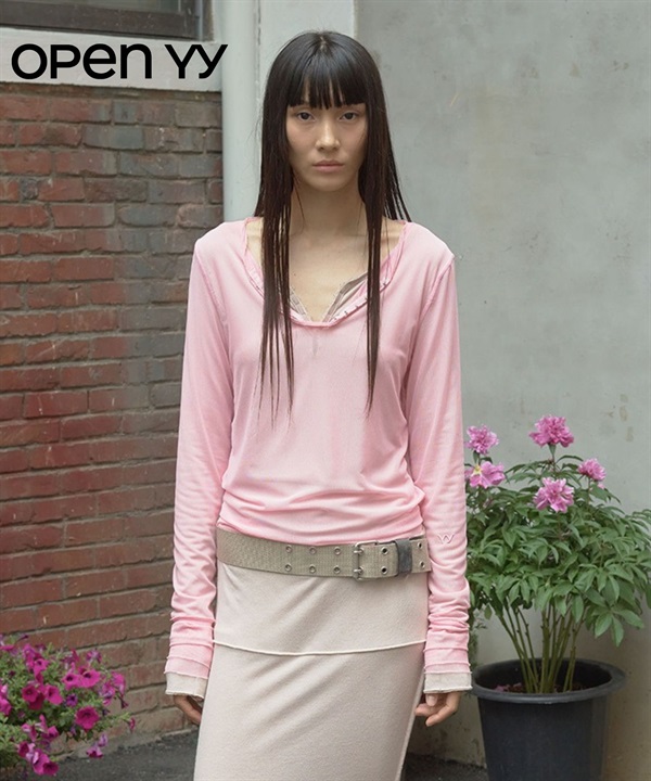 OPEN YY / MESH HOOK HENLEY LONG SLEEVE