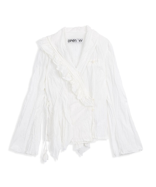 OPEN YY / UNBALANCED RUFFLE BLOUSE(白色-S-WHITE)