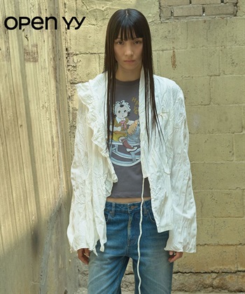 OPEN YY / UNBALANCED RUFFLE BLOUSE