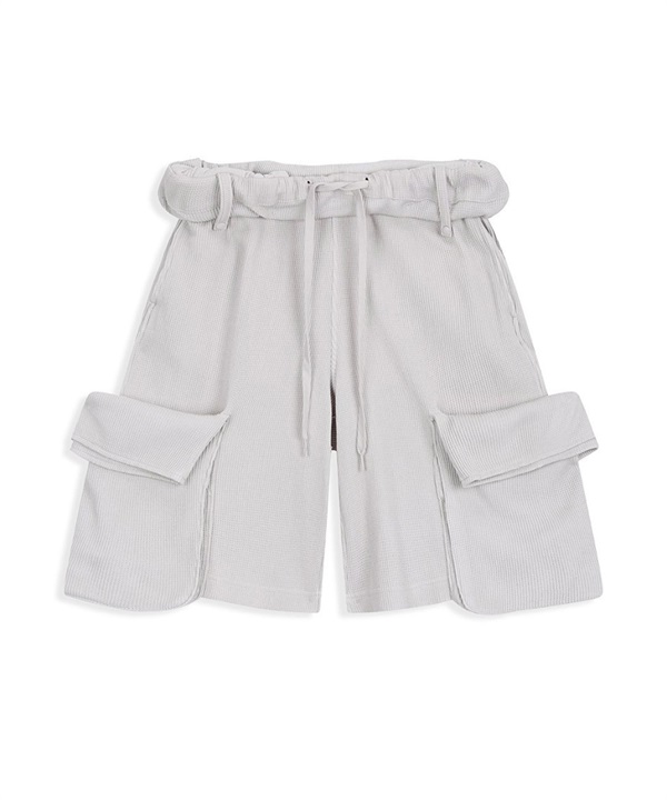 OPEN YY / ROLLED WAIST WAFFLE CARGO SHORTS(淺灰色-S-LIGHT GRAY)