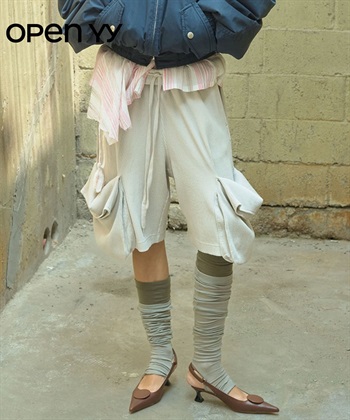 OPEN YY / ROLLED WAIST WAFFLE CARGO SHORTS