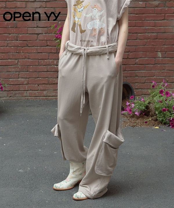 OPEN YY / ROLLED WAIST SWEAT CARGO PANTS