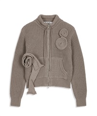 OPEN YY / APPLIQUÉ KNIT ZIPUP JACKET(卡其綠-S-KHAKI)