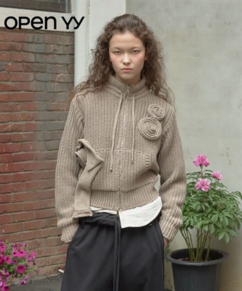 OPEN YY / APPLIQUÉ KNIT ZIPUP JACKET