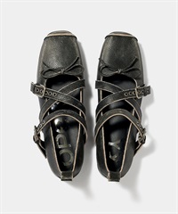 OPEN YY / CROSS BUCKLE BALLET FLATS(炭灰色-37.5-CHARCOAL GRAY)