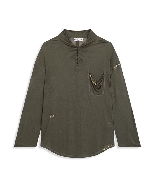 OPEN YY / HOOK HENLEY STITCH TOP(卡其綠-S-KHAKI)