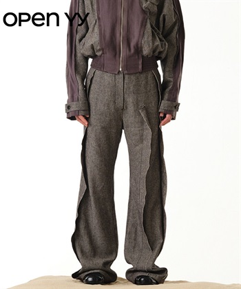 OPEN YY / LINEN PANELLED RAW-CUT PANTS