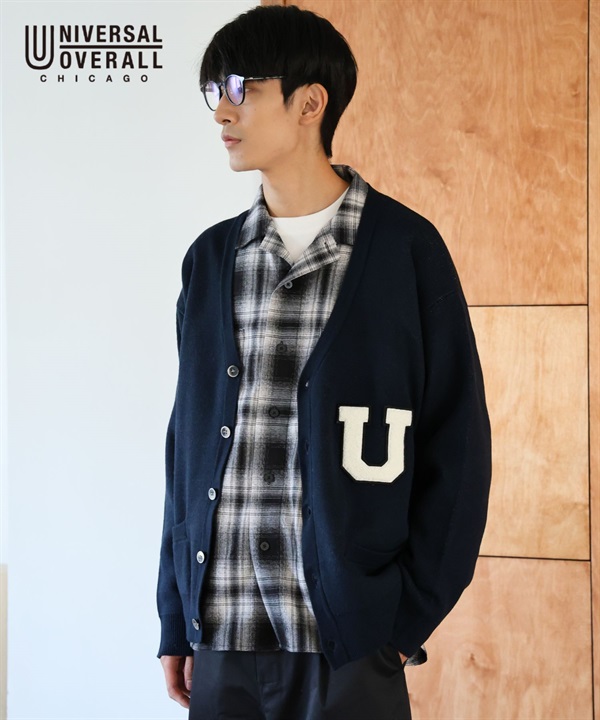 UNIVERSAL OVERALL / 學院風布章針織開襟衫