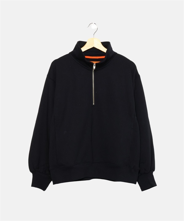 UNIVERSAL OVERALL / 半拉鍊蓬袖休閒上衣(黑色-FREE-BLACK)