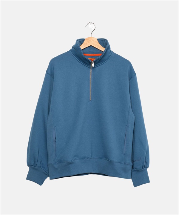 UNIVERSAL OVERALL / 半拉鍊蓬袖休閒上衣(灰藍色-FREE-其他藍色)