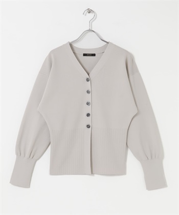 鈕扣設計V領羅紋針織衫(淺灰膚色-Free-其他膚色)