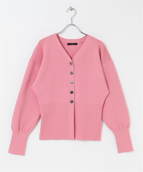 鈕扣設計V領羅紋針織衫(粉紅色-Free-PINK)