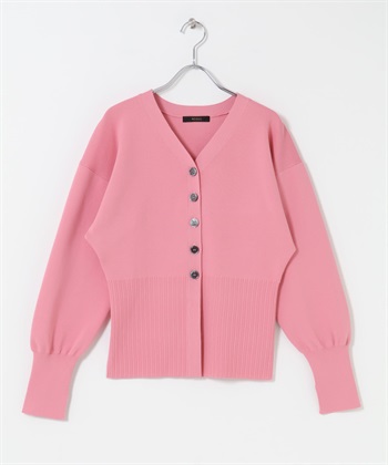 鈕扣設計V領羅紋針織衫(粉紅色-Free-PINK)