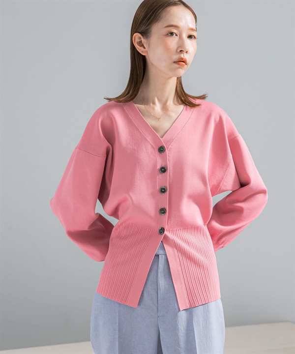 鈕扣設計V領羅紋針織衫