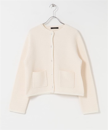 粗花呢針織無領夾克(米色-FREE-OFF WHITE)