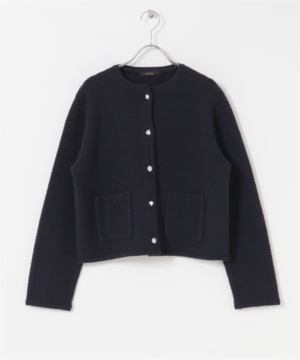 粗花呢針織無領夾克(藏青色-FREE-NAVY)