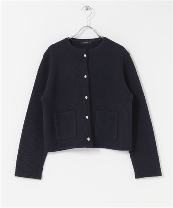 粗花呢針織無領夾克(藏青色-FREE-NAVY)