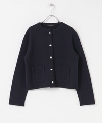 粗花呢針織無領夾克(藏青色-FREE-NAVY)