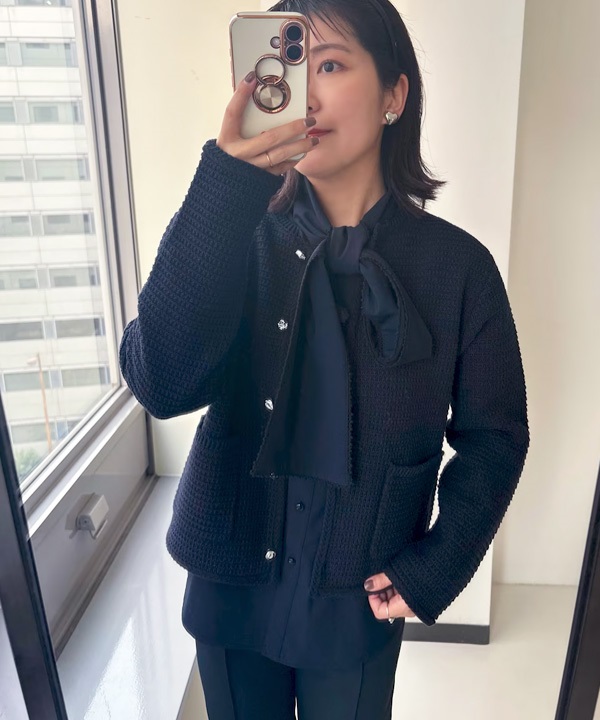 粗花呢針織無領夾克