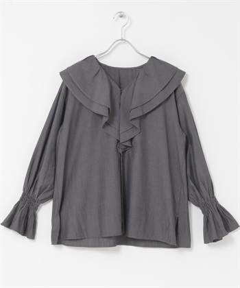 V領荷葉邊透膚牛仔罩衫(深藏青色-FREE-NAVY)