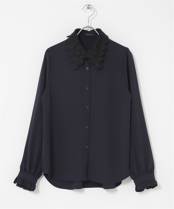 蕾絲領罩衫(藏青色-FREE-NAVY)