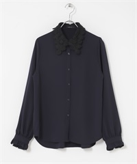 蕾絲領罩衫(藏青色-FREE-NAVY)