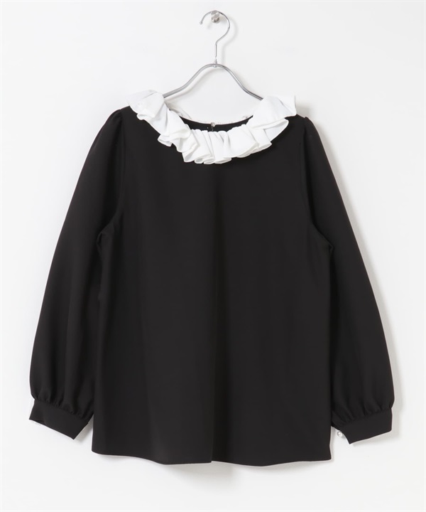 2WAY荷葉領罩衫(黑色x米色-FREE-其他黑色)