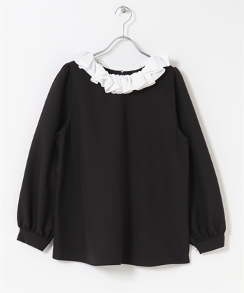 2WAY荷葉領罩衫(黑色x米色-FREE-其他黑色)