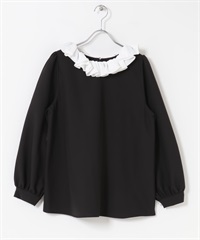 2WAY荷葉領罩衫(黑色x米色-FREE-其他黑色)