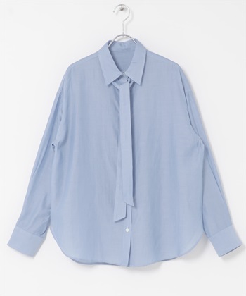 領結設計仿牛仔透膚襯衫(淺藍色-FREE-LIGHT BLUE)