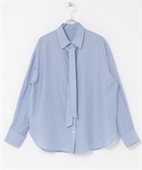 領結設計仿牛仔透膚襯衫(淺藍色-FREE-LIGHT BLUE)