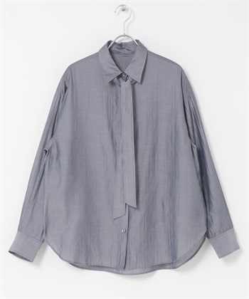 領結設計仿牛仔透膚襯衫(靛青色-FREE-INDIGO BLUE)