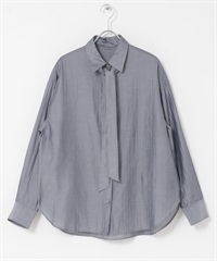 領結設計仿牛仔透膚襯衫(靛青色-FREE-INDIGO BLUE)