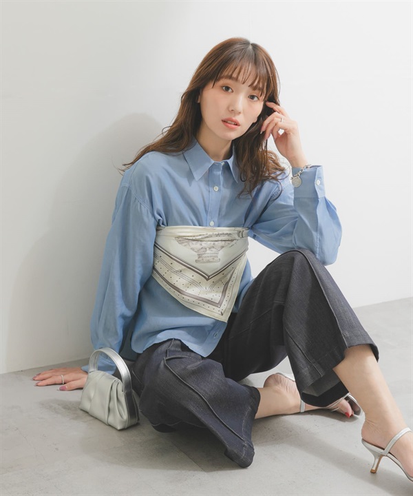 領結設計仿牛仔透膚襯衫