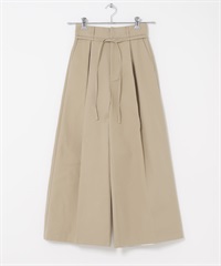 腰帶設計棉質斜紋寬褲(膚色-38-BEIGE)