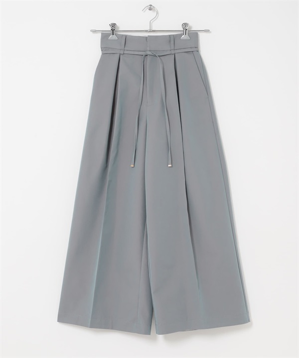 腰帶設計棉質斜紋寬褲(藍色-38-BLUE)