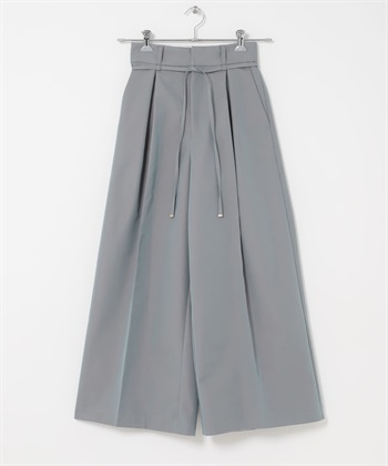 腰帶設計棉質斜紋寬褲(藍色-38-BLUE)