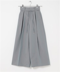 腰帶設計棉質斜紋寬褲(藍色-38-BLUE)