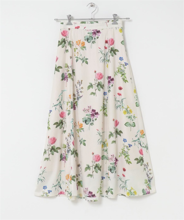 植物印花設計長裙(米白色-Free-OFF WHITE)