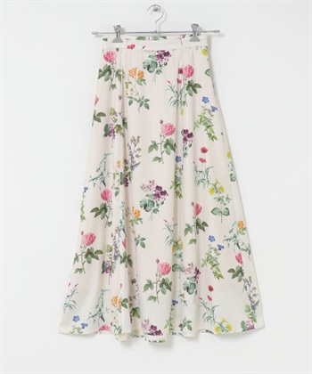 植物印花設計長裙(米白色-Free-OFF WHITE)