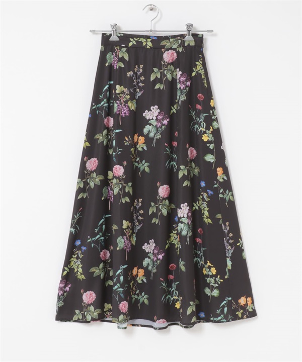 植物印花設計長裙(黑色-Free-BLACK)