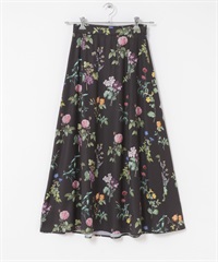 植物印花設計長裙(黑色-Free-BLACK)