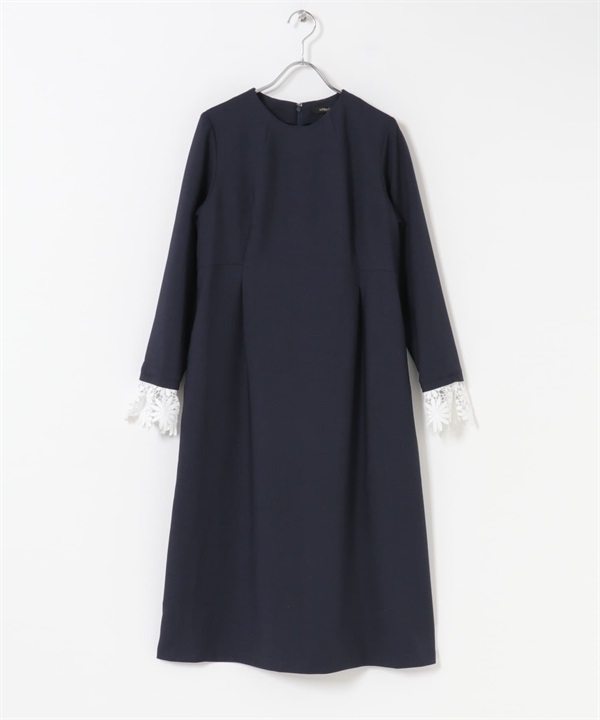 蕾絲袖洋裝(藏青色-38-NAVY)