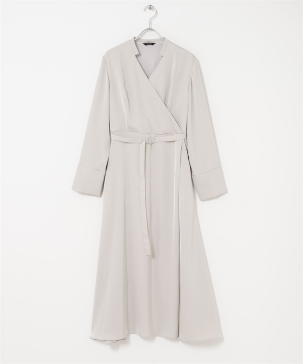 腰帶設計圍裹式洋裝(淺灰膚色-FREE-其他灰色)