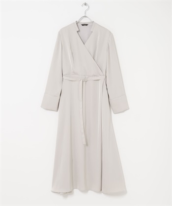 腰帶設計圍裹式洋裝(淺灰膚色-FREE-其他灰色)