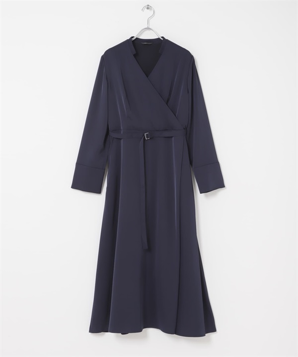 腰帶設計圍裹式洋裝(藏青色-FREE-NAVY)